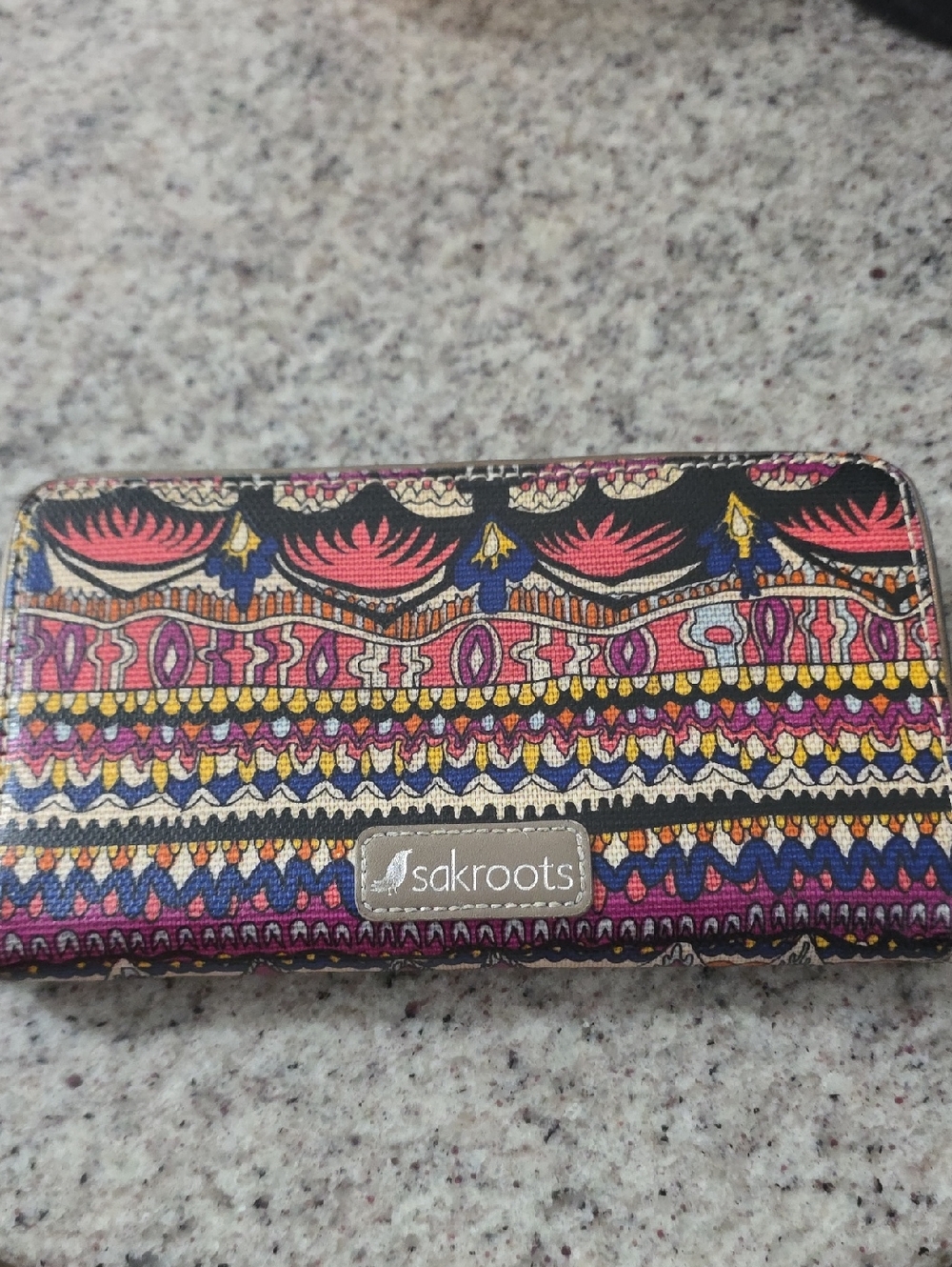 Sakroots Multicolor Floral-Print Zip Wallet with Pink, Purple & Yellow Accents